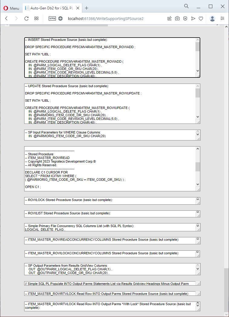 Auto-Gen Db2 for i SQL PL for Item Master web page (third part) from Get Running - Tegratecs Code Package (Advanced 2 Module)